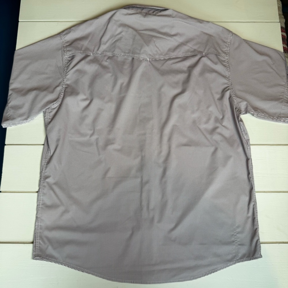 PONCHO Mens Maroon Micro-Check Pearl Snap Short Sleeve Shirt Maroon Microcheck - Picture 4 of 11